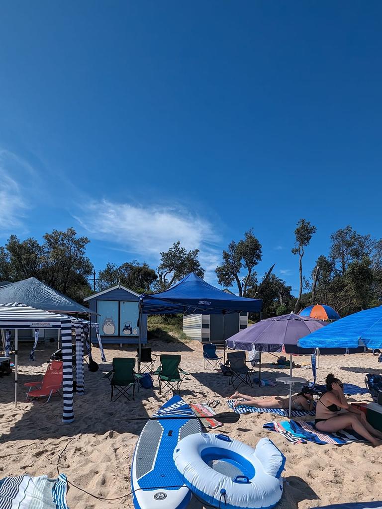 Mornington Peninsula beaches: Outrage at Safety Beach over beachgoers 'reserving' spots on the narrow strip of sand early in the morning. Picture: Facebook