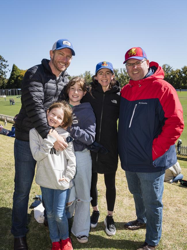 Getting behind Downlands are (from left) Jonathan Druce, Abbie Druce, Milly Druce, Peta Lynam and Glenn Gatehouse on Grammar Downlands Day at Toowoomba Grammar School, Saturday, August 19, 2023. Picture: Kevin Farmer