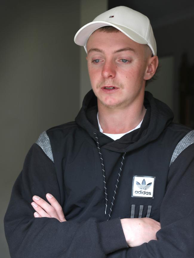 Jarrod Hardman is visibly upset as he remembers his friend, who was hit and killed on Norman Rd on Saturday night. Picture: Dean Martin/Advertiser