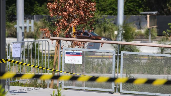 Signs and barricades are placed around Rozelle Parklands in Sydney for itâ&#128;&#153;s closure after asbestos was found in mulch surrounding a playground. Photo by: NCA Newswire/ Gaye Gerard