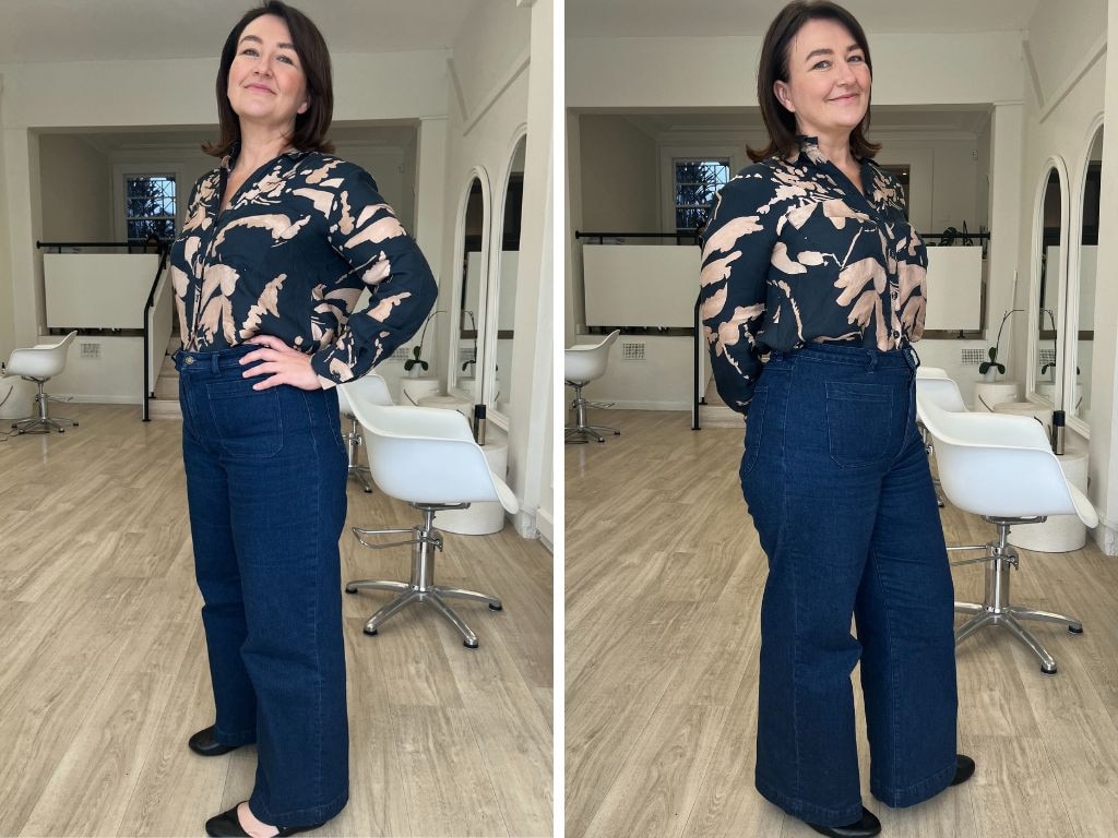 Day 1: I paired them with a Ginger & Smart blouse for a work event. Picture: news.com.au/Kara Byers