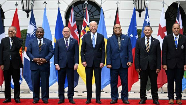 Leaders of the Pacific Island nations suddenly find themselves being invited to the White House and being taken to football games with President Joe Biden. Picture: Reuters/AFP