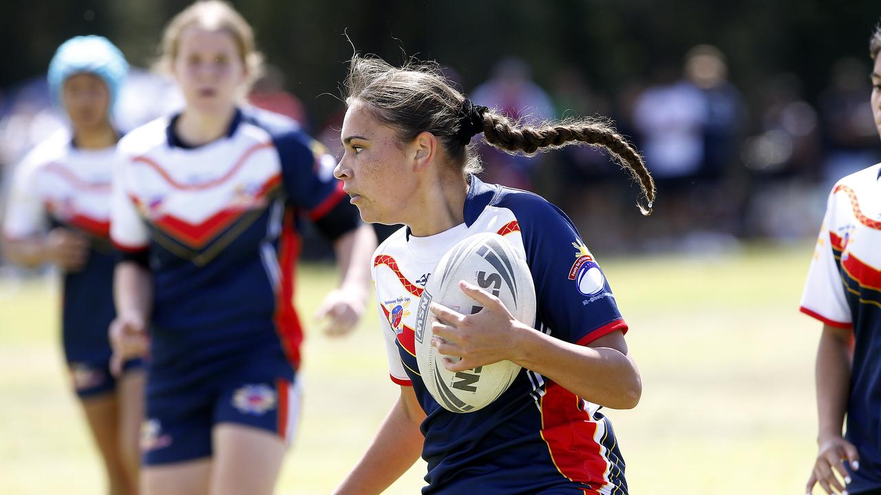 Laylah Moyiah from Philippines. 16 Girls Tonga v Philippines. Harmony Nines Rugby League. Picture: John Appleyard