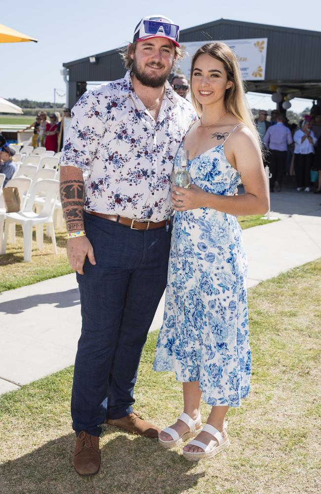 Angus McKay and Jessica Barnett at Warwick Cup race day at Allman Park Racecourse, Saturday, October 14, 2023. Picture: Kevin Farmer