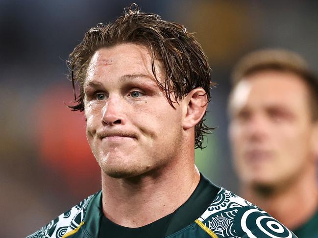 SYDNEY, AUSTRALIA - OCTOBER 31: Wallabies captain Michael Hooper looks dejected after losing the 2020 Tri-Nations and Bledisloe Cup match between the Australian Wallabies and the New Zealand All Blacks at ANZ Stadium on October 31, 2020 in Sydney, Australia. (Photo by Cameron Spencer/Getty Images)