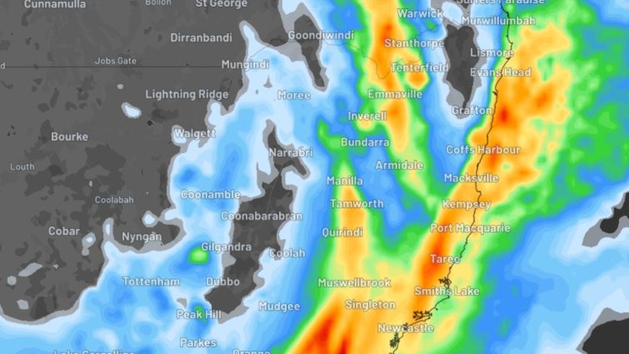 Parts of NSW could be hit by 300mm of rain in 48 hours. Picture: Weatherzone