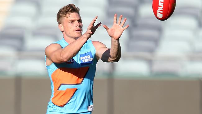 Adam Kennedy plays his 100th AFL game. Picture: Glenn Ferguson