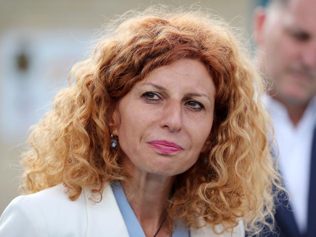 SUNDAY TELEGRAPH. FEBRUARY 12, 2022.Pictured at Chalmers Rd School in Strathfield today is Liberal Party Candidate for Strathfield, Bridget Sakr with her husband Craig Mackenzie. Picture: Tim Hunter.