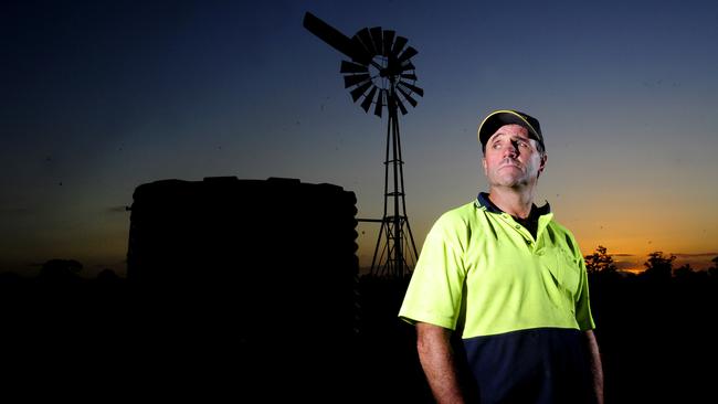 8/12/2015 South East two years of low rainfall now a drought. Kybybolite farmer Andrew Shepherd watches another day set after two years of low rain in one of South Australia's prime farming land . Pic Mark Brake