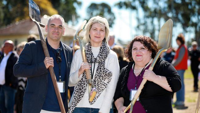 Angelo Cusumano, Kathryn Szyszka and Martha Jabour of the Homicide Victims Support Group at the site where Grace’s Place will be built in Doonside. Picture: Angelo Velardo