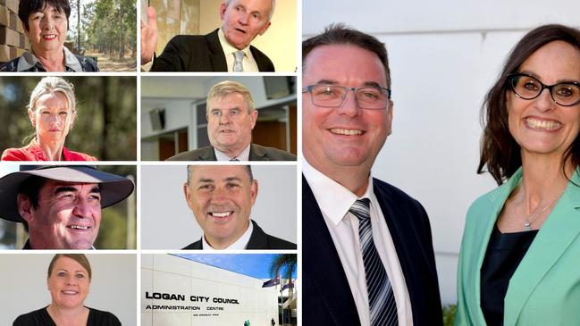 The seven LoganCity Councillors, above; and the former mayor Luke Smith and the former CEO Sharon Kelsey.