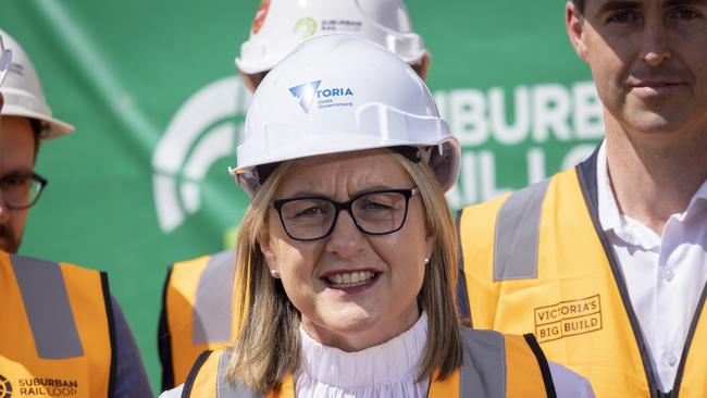 The then minister for the Suburban Rail Loop, Jacinta Allan, now Premier, inspects early loop works in 2022. Picture: NCA NewsWire / Wayne Taylor