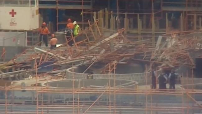 Scene of the scaffolding collapse at the Macquarie Park site on April 1 2019