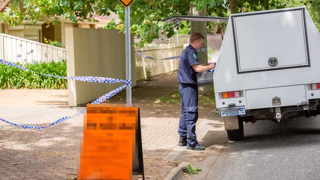 Police outside the home on Wednesday. Picture: Ben Clark