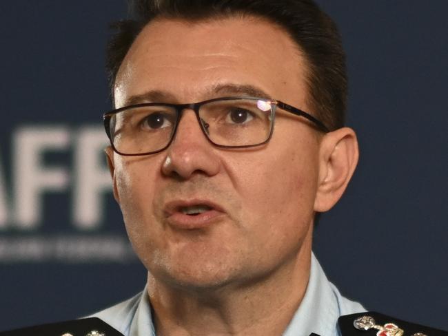 CANBERRA, AUSTRALIA - NOVEMBER 11: AFP Commissioner Reece Kershaw makes a statement regarding the current investigation into the Medibank data breach at AFP Headquaters in Canberra. Picture: NCA NewsWire / Martin Ollman