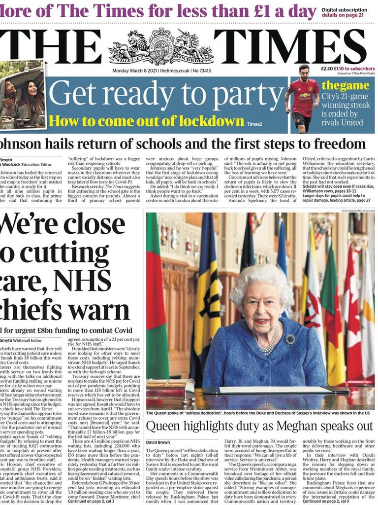 The Times front page. Picture: Supplied