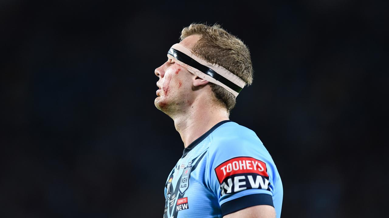 Tom Trbojevic of the Blues, game three of the 2021 State of Origin Series between the New South Wales Blues and the Queensland Maroons at Cbus Super Stadium on July 14, 2021 in Gold Coast, Australia. Picture NRL Photos.