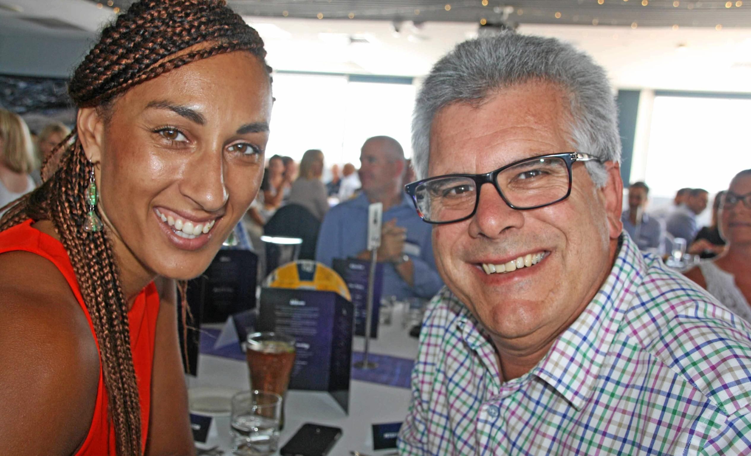 Lightning coach Noeline Taurua and Sunshine Coast Airport's Peter Pallot at the Sunshine Coast Lightning lunch at Maroochy Surf Club hosted by Maroochydore Chamber of Commerce. Picture: Erle Levey