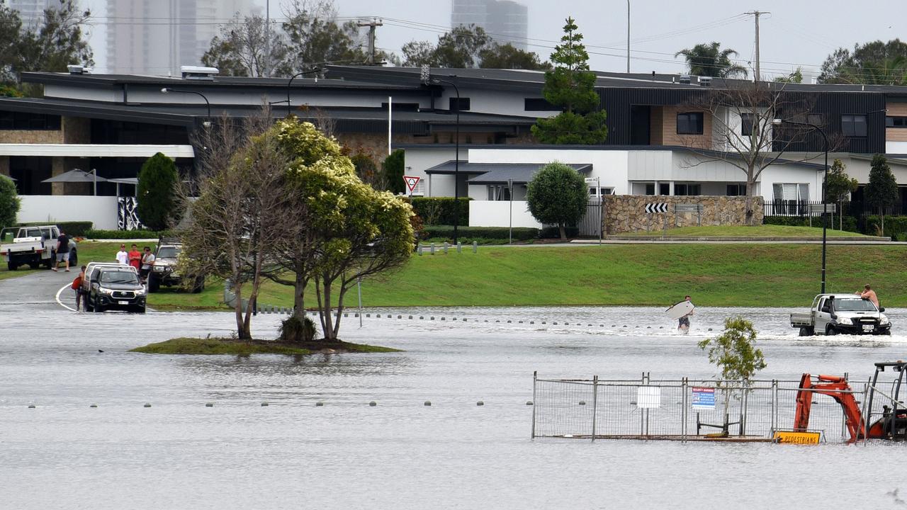 Flooding at Emerald Lakes on the Gold Coast. Picture: Steven Holland