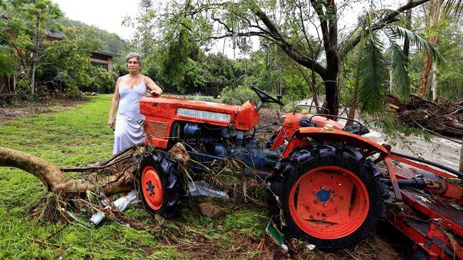 A tractor was among objects strewn across the property following the storms and flooding. Picture: Adam Head