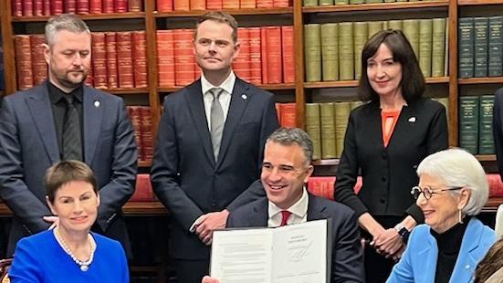 Peter Malinauskas at the university merger press conference. Picture: Emma Brasier