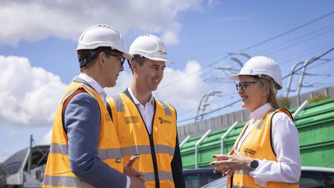 Ms Allan (right) inspects early works of the Suburban rail loop in Clayton. The secrecy surrounding the project was criticised by the Ombudsman in her latest report. Picture: NCA NewsWire / Wayne Taylor