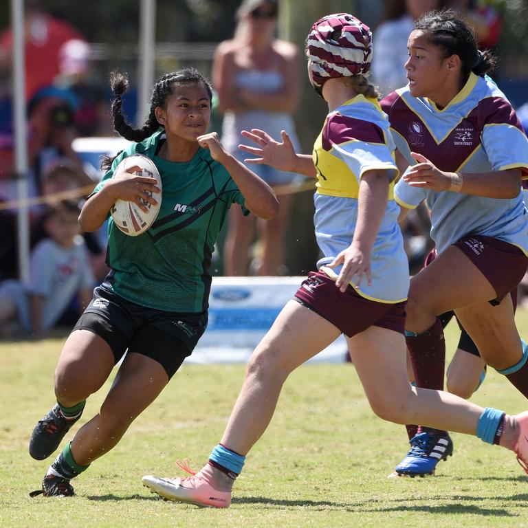 Under-12 girls' state league titles at Burleigh juniors fields Met North V South Coast. Met North's Raewyn Olomalii. (Photo/Steve Holland)