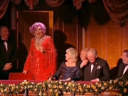 Dame Edna Everage in often had King Charles and Queen Camilla in stitches. Picture: Supplied