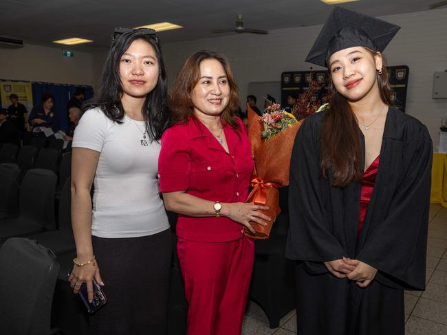 Tran Ly, Hang Thi Tran and Nhu Y Nguyen at the International College of Advanced Education May 2025. Picture: Pema Tamang Pakhrin
