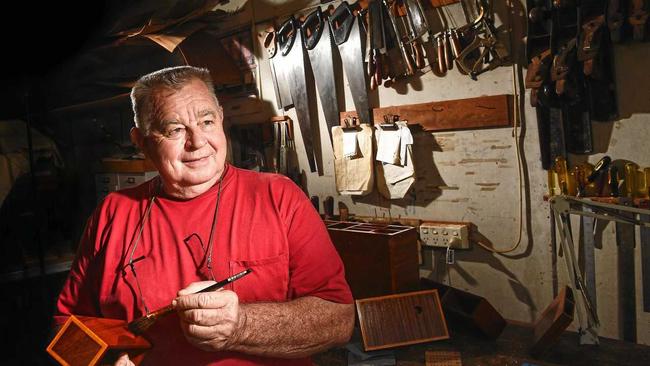 Lismore artist Geoff Hannah has turned his hand, lathe and other intricate tools to making exquisite timber cabinets that have caught the imagination of people and critics across the world. Photo Marc Stapelberg / The Northern Star. Picture: Marc Stapelberg