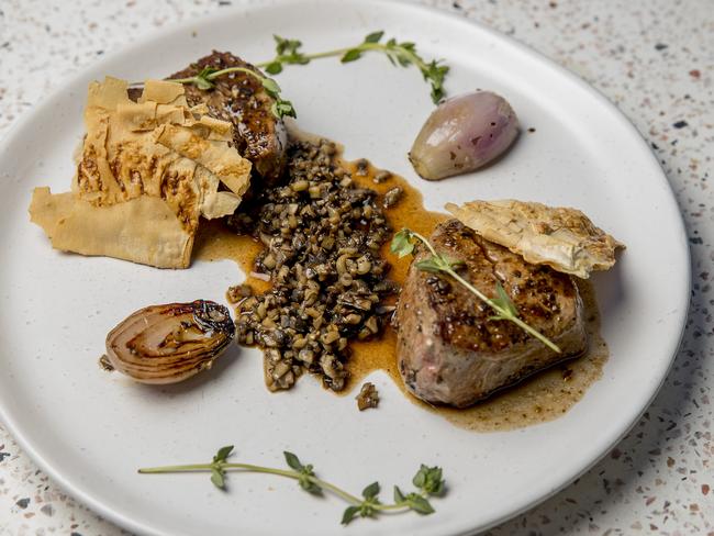 Chef Jason Atwal creates dishes he’d like to eat at pop up restaurant Betty Wilson’s like this deconstructed beef Wellington dish. Picture: Jerad Williams