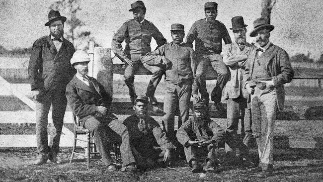 Victoria Police Commissioner Charles Standish (far right) with men sent to hunt the Kelly Gang