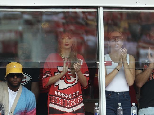 Taylor Swift cheers while watching game action between the Kansas City Chiefs and the Cincinnati Bengals. Picture: Getty Images