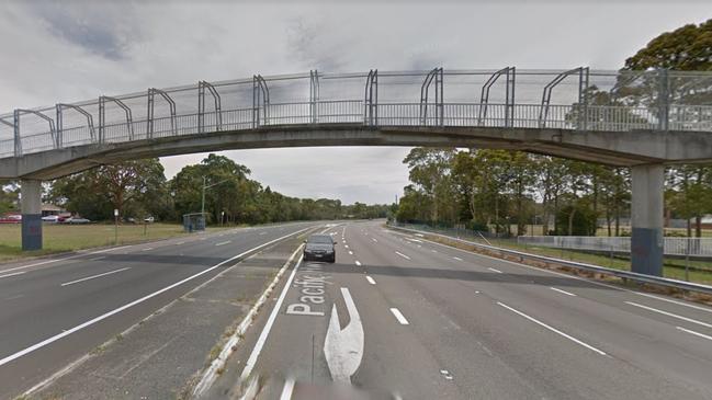 A Subaru veered across the road and hit the pylons of the footbridge.