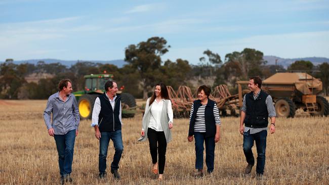 Oat to joy: Cain family members Matt, Maurice, Alicia, Ruth and Peter in the paddocks of their cropping farm at Natte Yallock.