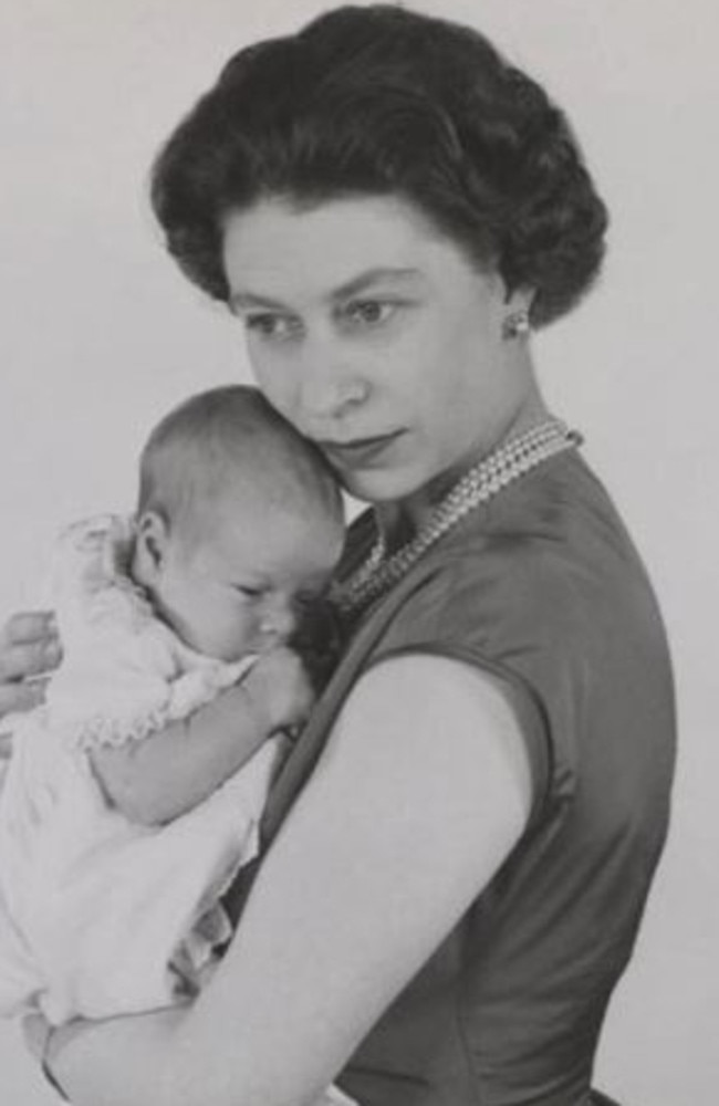 The Queen holds a baby Prince Andrew. Picture: Supplied.