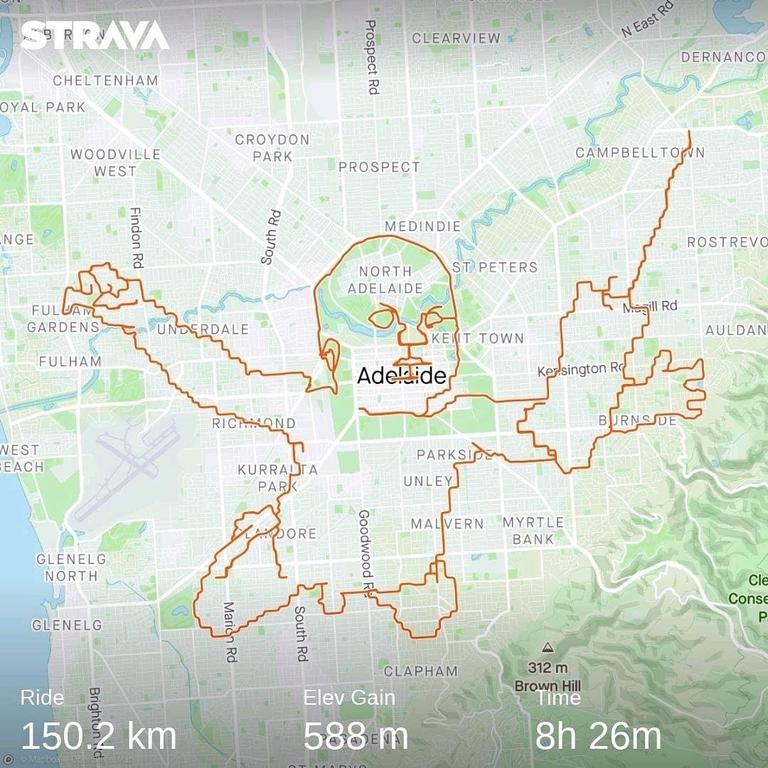 Strava artist Pete Stokes recreated the naked Nirvana baby on the streets of Adelaide for the 30th anniversary. Picture: Facebook