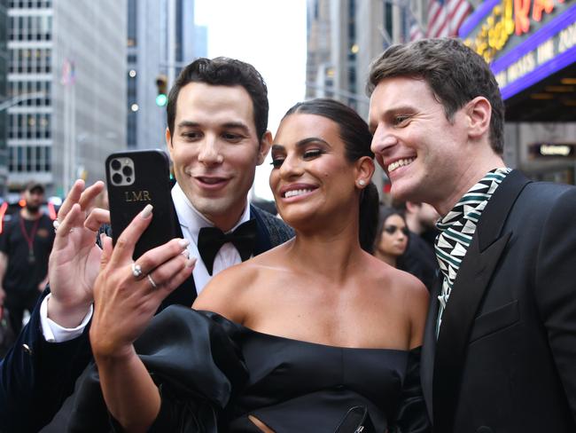 Skylar Astin, Lea Michele and Jonathan Groff at the Tonys in June. Picture: Getty Images for Tony Awards Productions