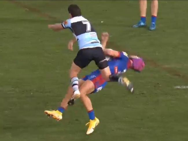 Townsend’s shocking hit on Ponga. Picture: Fox Sports