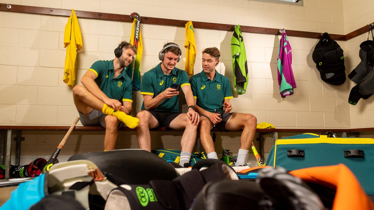 Kookaburras Josh Beltz, Dylan Martin and Flynn Ogilvie. Picture: Che Chorley