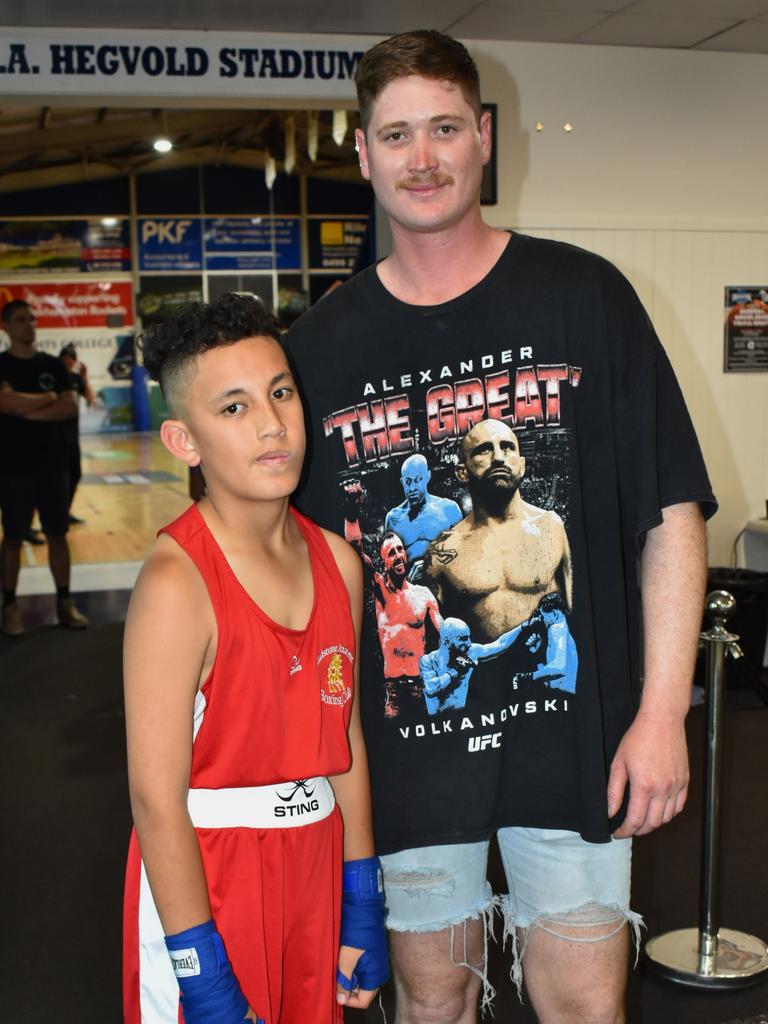 Gladstone's Saevon Shelford and Lewis Adams at the Reef 'n' Beef Fight Night, Bravus Arena, Rockhampton, on October 21, 2023.