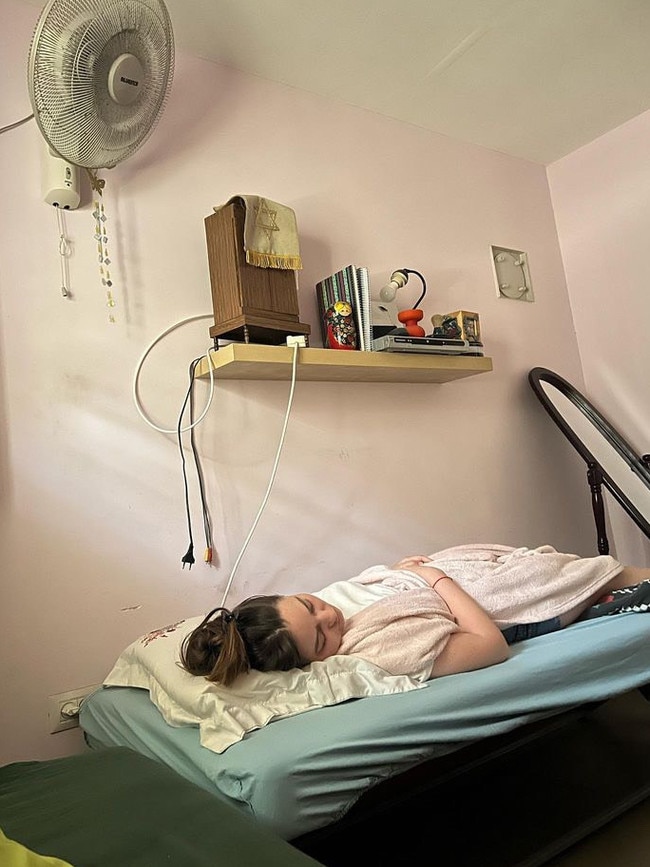 A woman in a bomb shelter after a recent escalation of violence in Israel.