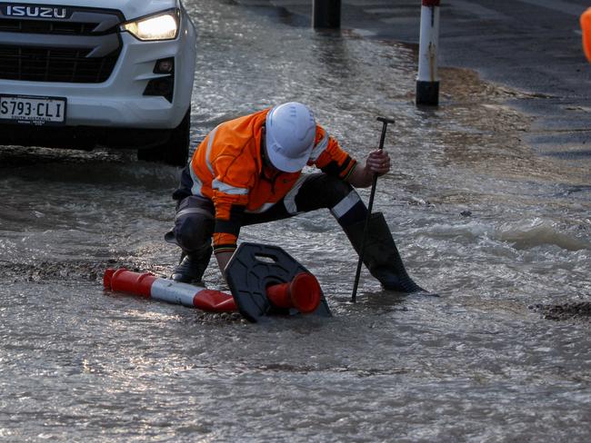 Burst water main at the intersection of North Terrace and Frome Rd. 28th June 2024 Picture: Brett Hartwig