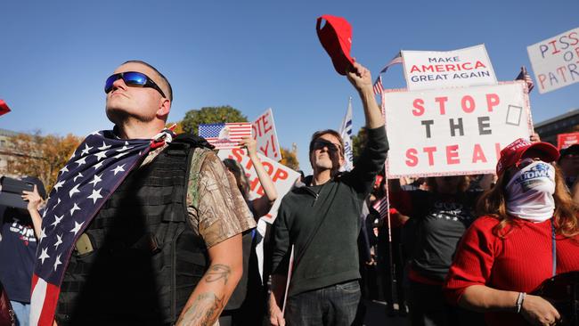 Hundreds of Donald Trump supporters gather in the state capital of Pennsylvania to display their anger at the outcome of the election hours after the state was called for Joe Biden on November 7. Picture: AFP