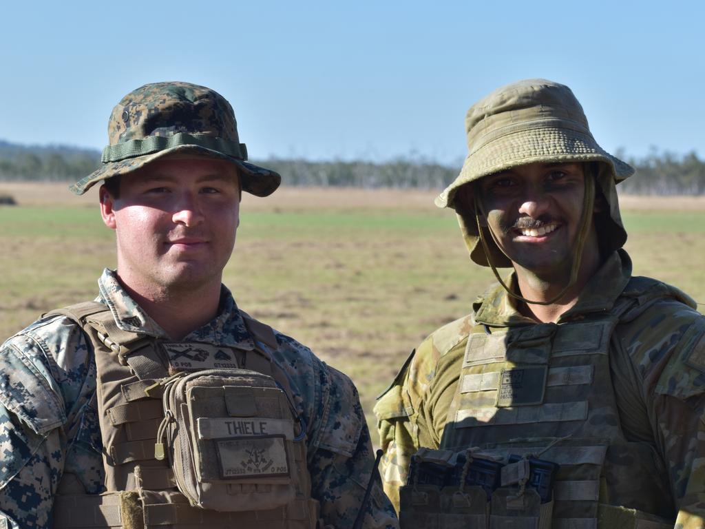 US Marine and Howitzer section chief Corporal Thiele, 22, and Australian Gunner and Detachment 2IC Jesse Lane, 23.