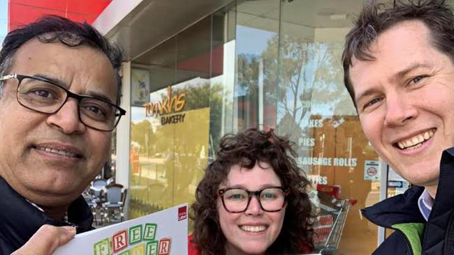 Nurul Khan, left, campaigning with Point Cook Labor candidate Mat Hilakari, right