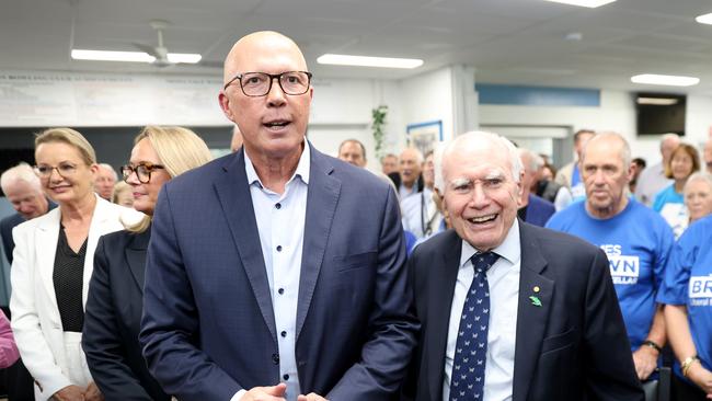 Opposition Leader Peter Dutton and former prime minister John Howard, Picture: NewsWire / Damian Shaw