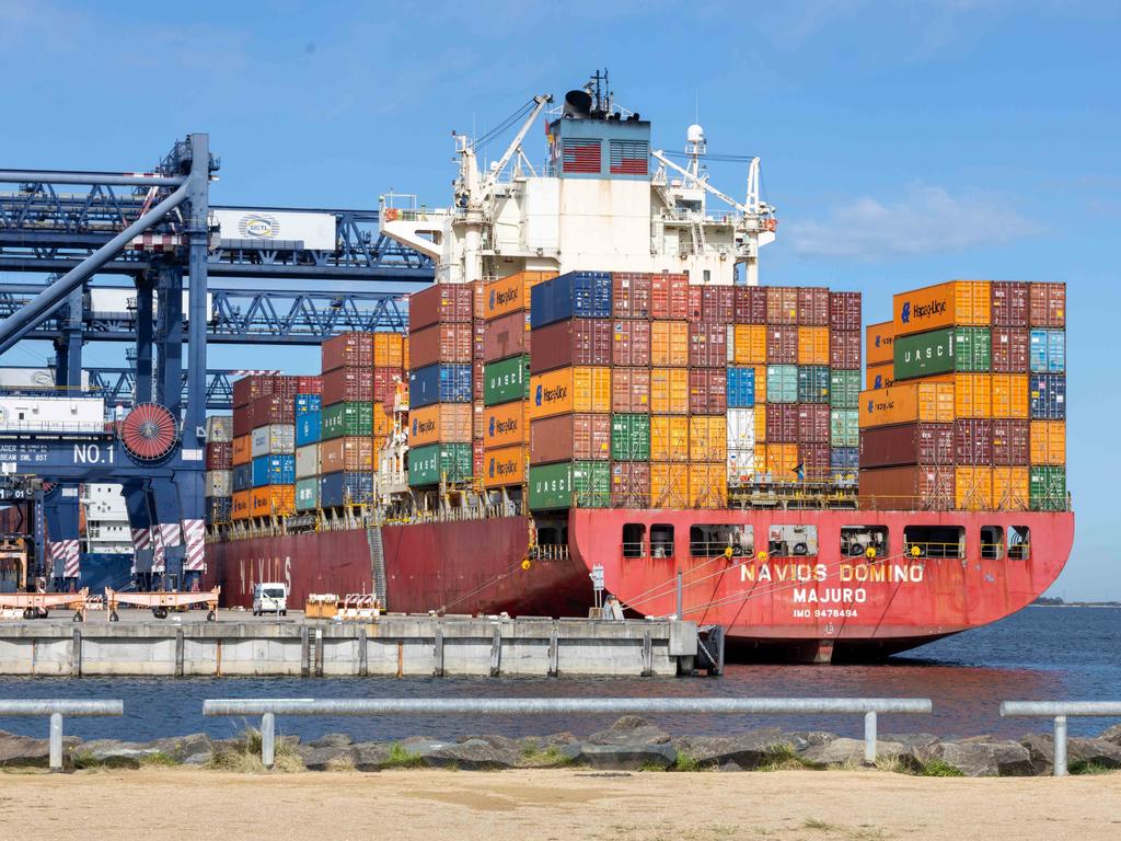 Shipping containers and cargo vessels at Port Botany port on Friday. Picture: NCA NewsWire / Seb Haggett