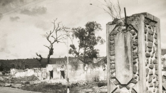 The ruins of buildings destroyed during the Japanese occupation of Ambon, 1942-1945. Source: War Memorial