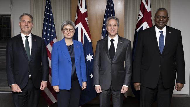 Secretary of Defence Lloyd J. Austin, right, with Secretary of State Antony J. Blinken, left, Australian Deputy Prime Minister and Minister of Defence Richard Marles, and Australian Foreign Minister Penny Wong following the 2022 Australia-U.S. Ministerial Consultations.